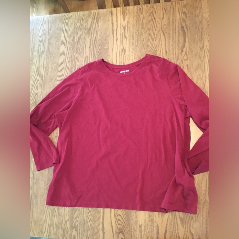 Women’s Plus Size Lands End Long Sleeve Tee, 2x Maroon Burgundy